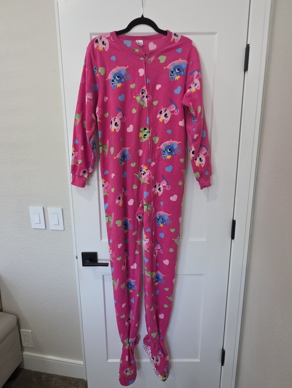 Circo Bright Pink Big Kids Footed One-Piece Pajamas with Animal Faces